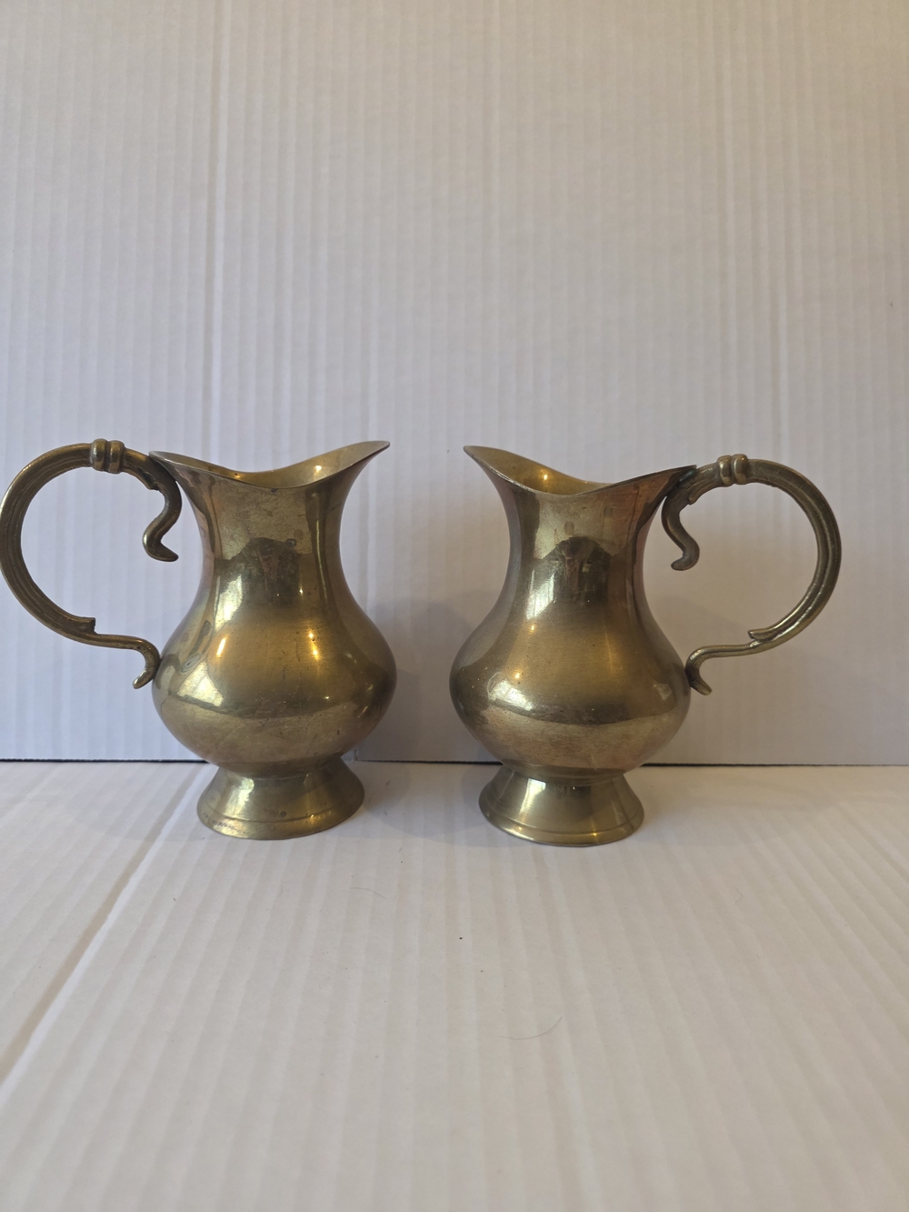Pair of Vintage Brass Creamer Pitchers - Shiny Brass Finish